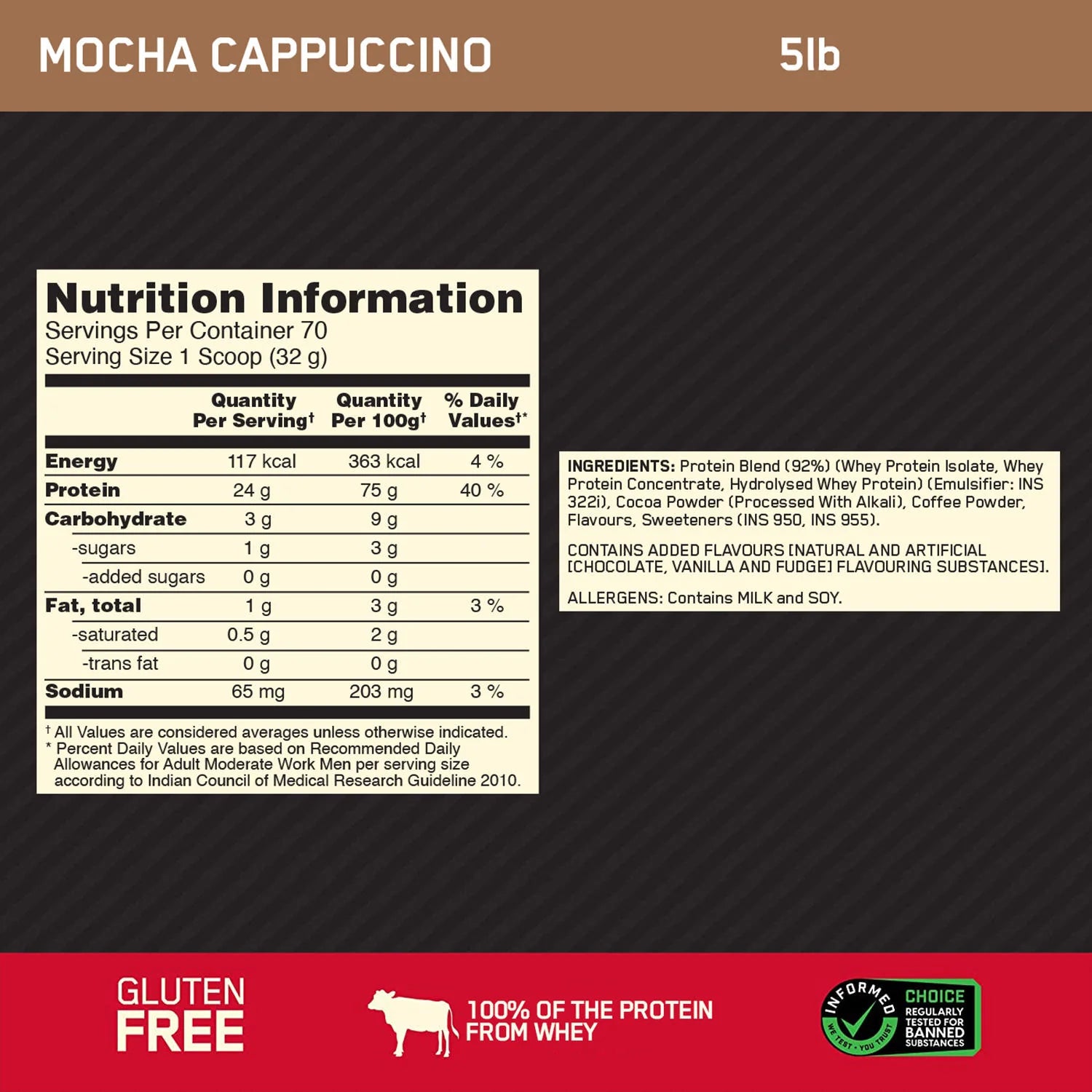 Gold Standard 100% Whey Protein Powder | Mocha Cappuccino | 5 lbs