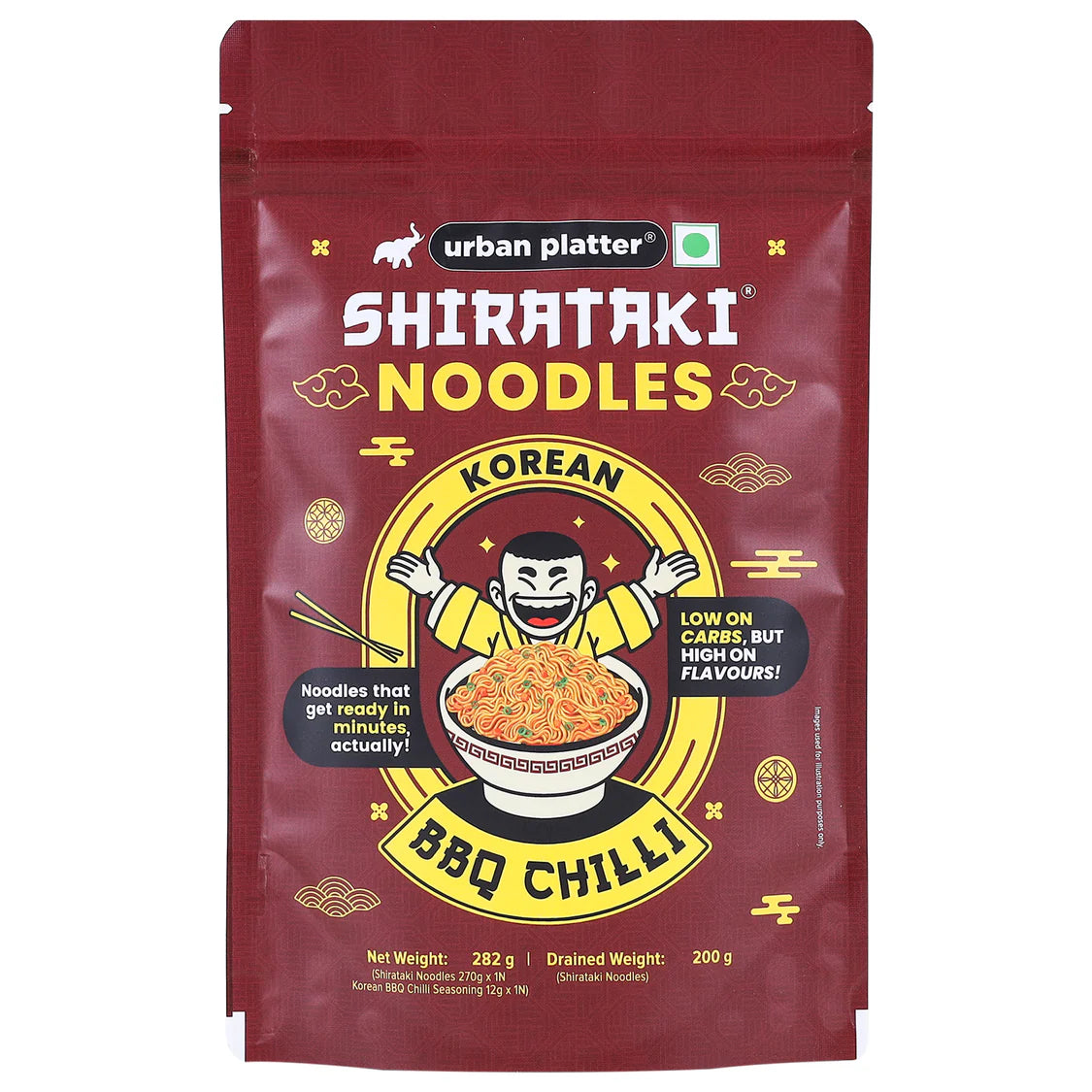 Urban Platter Shirataki Noodles, 279g (Keto-friendly, Low-Carb, Fat-free, Instant Noodles | Zesty | Konjac Miracle Noodles).