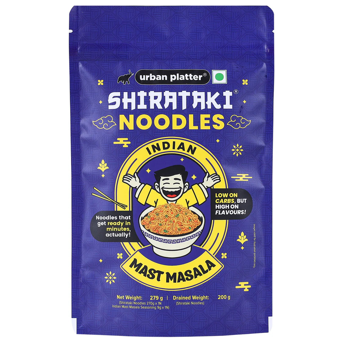Urban Platter Shirataki Noodles, 279g (Keto-friendly, Low-Carb, Fat-free, Instant Noodles | Zesty | Konjac Miracle Noodles).