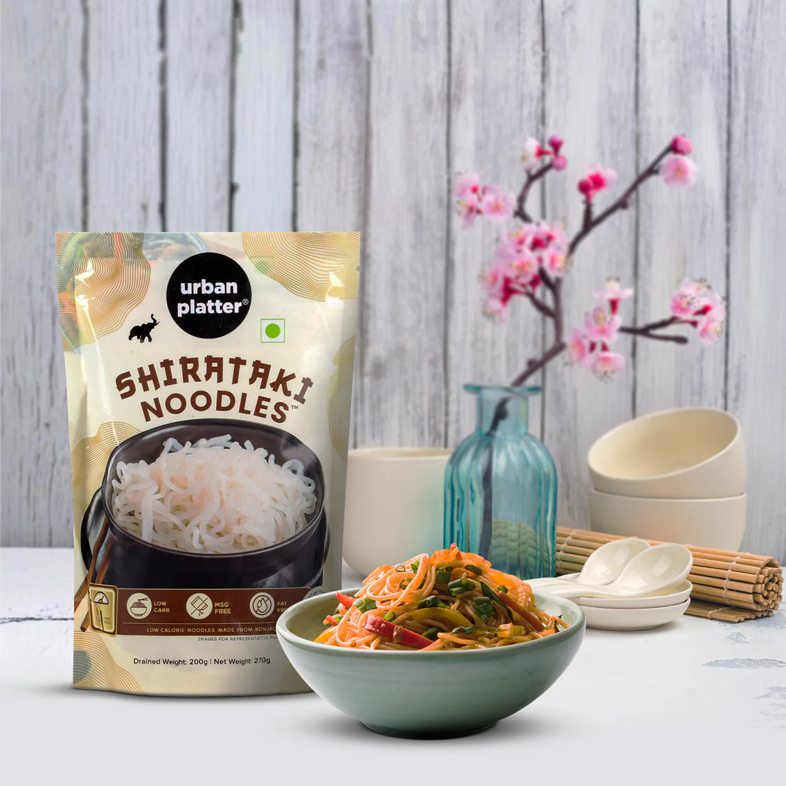 Urban Platter Shirataki Noodles, 270g (Keto-Friendly | Low-Carb | Fat-Free | Gluten-Free | Ultra-Low Calorie Konjac Miracle Noodles)